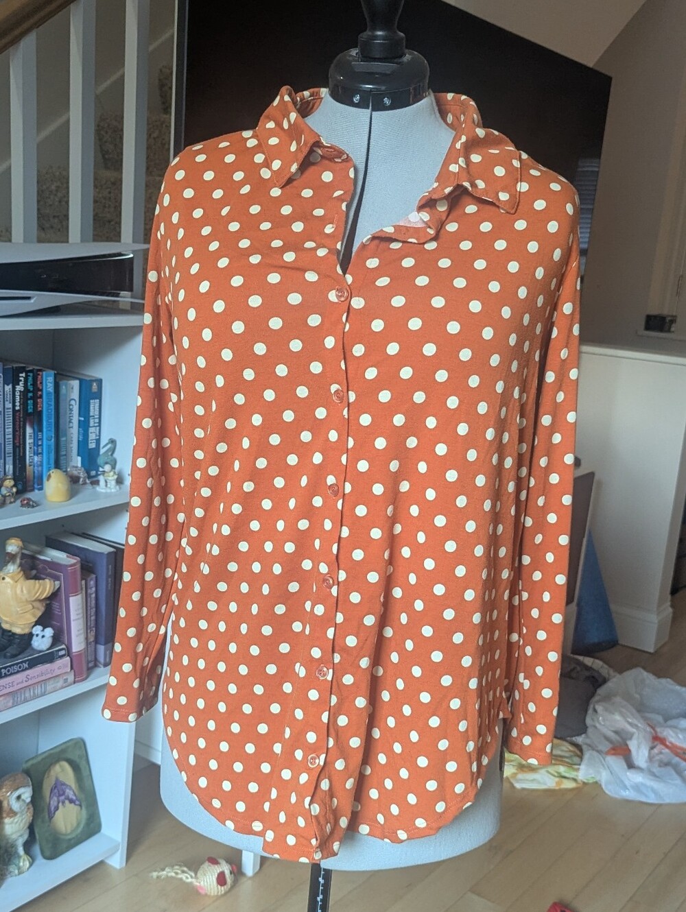 LuLaRoe Orange Polka Dot Button-Up Blouse